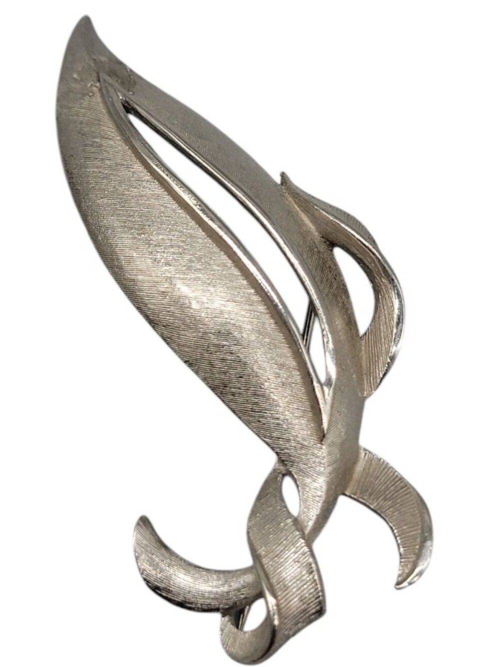 Torino Leaf Brooch Textured Silver Tone Signed Vintage